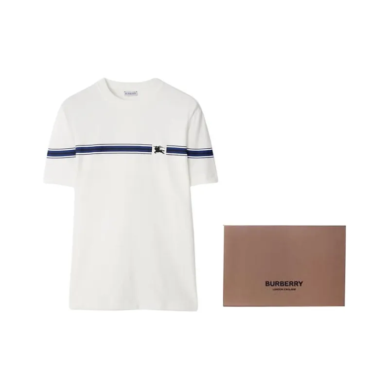 Burberry Logo Embroidered Striped T Shirt-4