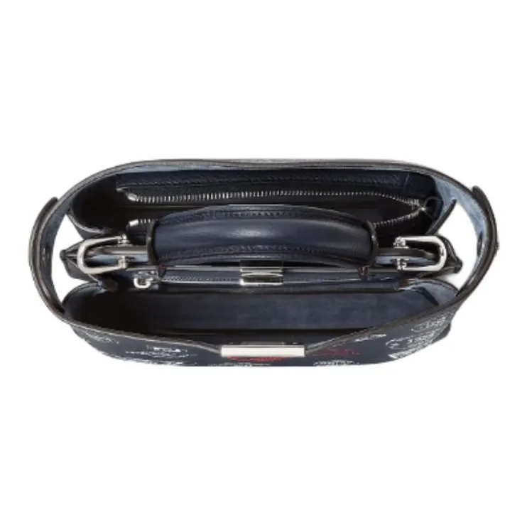 FENDI Peekaboo Leather One Shoulder Handbag Trumpets Women's Midnight Blue-4