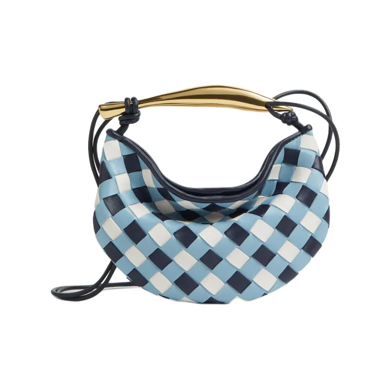 Bottega Veneta Lambskin Shoulder Bag, Crossbody Bag, Handbag Women's Blue & White-0