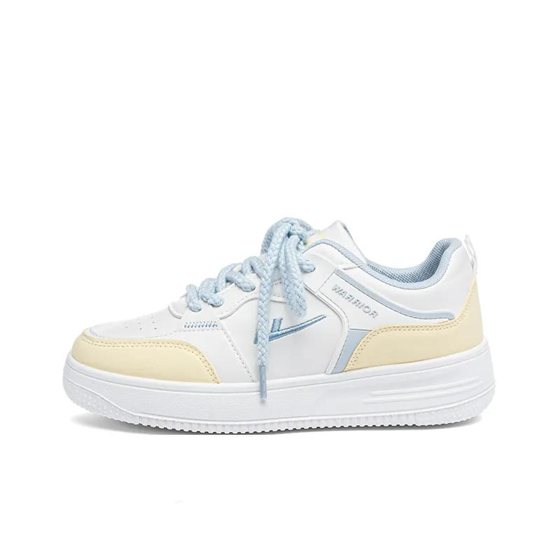 Warrior Anti Slip Wear Resistant Low Top Skateboard Shoes Women's White Yellow Blue-0