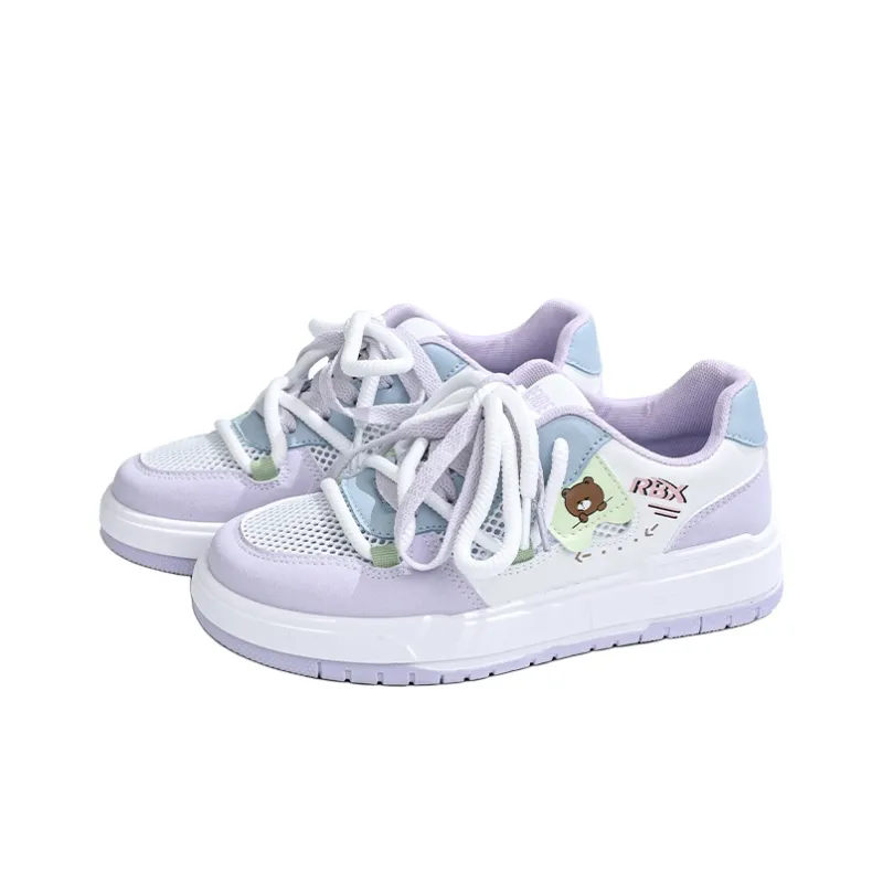 RENBEN Lightweight And Breathable Low Top Skateboard Shoes Women's White Purple-2