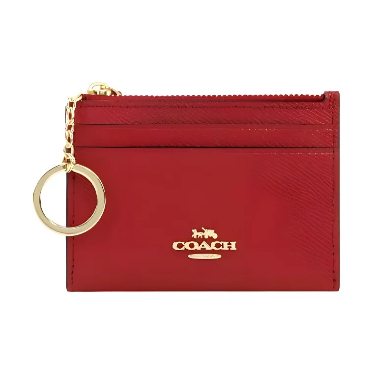 COACH Skinny Id Case Cowhide Leather Multiple Card Slots Card Holder, Wallet Women's Red-1