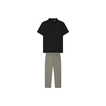 FILA Casual Sportswear Men Clothing Sets Jet Black Top+Taupe Bottom