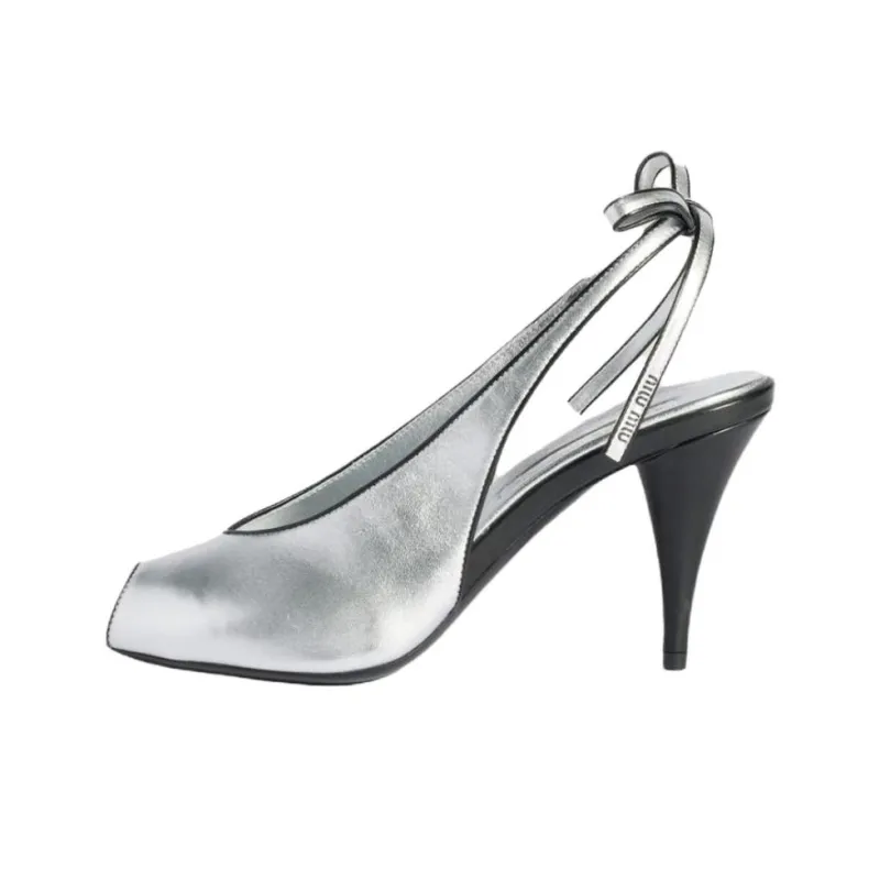 MIU MIU Mordore Cone Heel High Heels 8.5cm Women's Silver-0