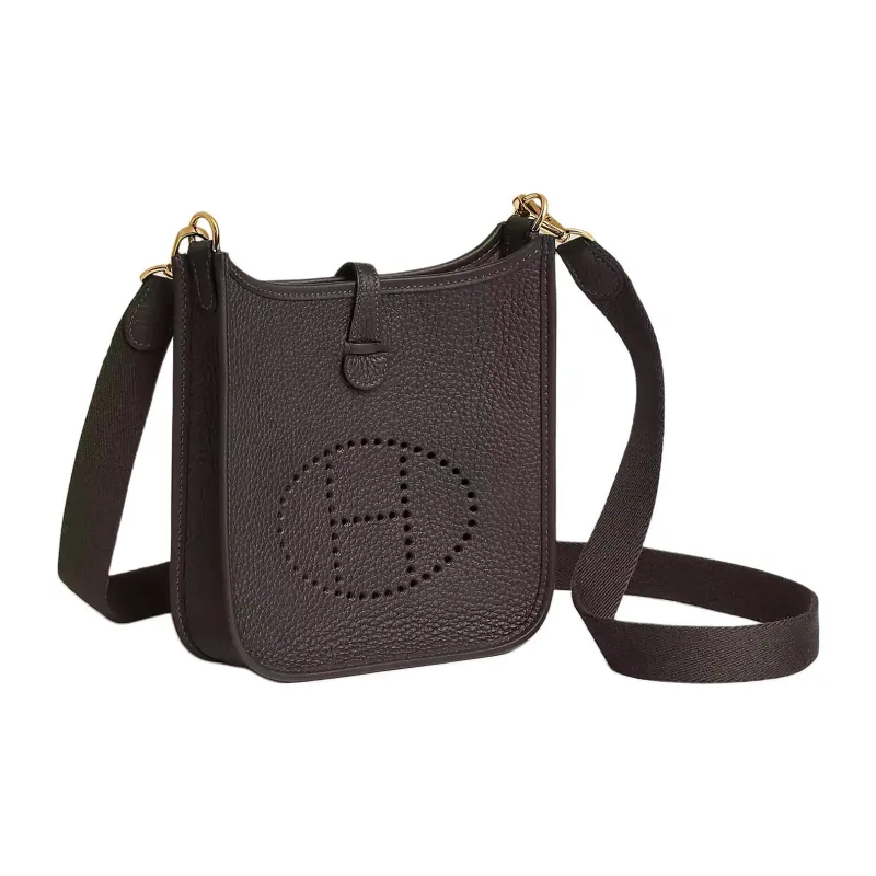 HERMES Evelyne Clemence Leather Shoulder Bag Women's Dark Brown-1