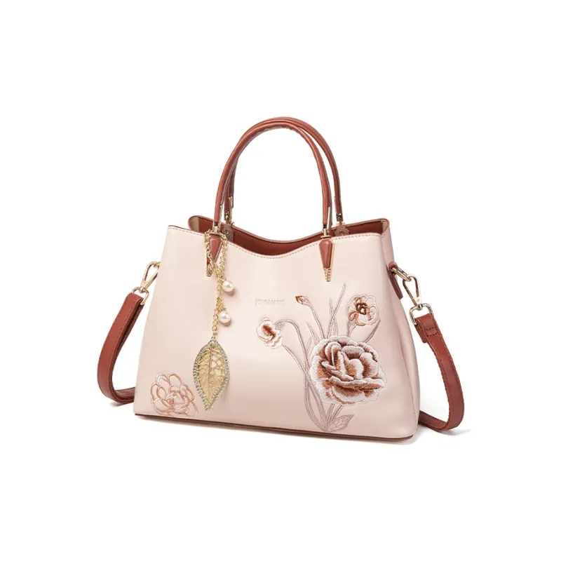 Joy&Mario Synthetic Leather Tote Shoulder Bag, Crossbody Bag, Handbag Women's Ecru/Brown Apricot-4