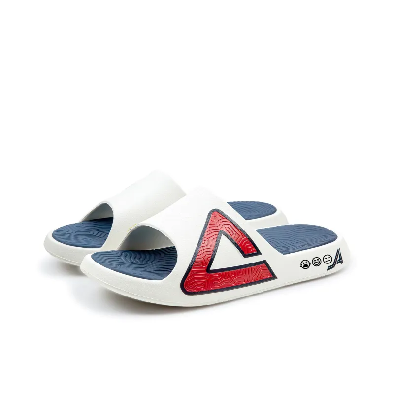 PEAK Tai Ji1.0 Quiet Slip Resistant Abrasion Resistant Slide Slippers Unisex White Navy Blue-3