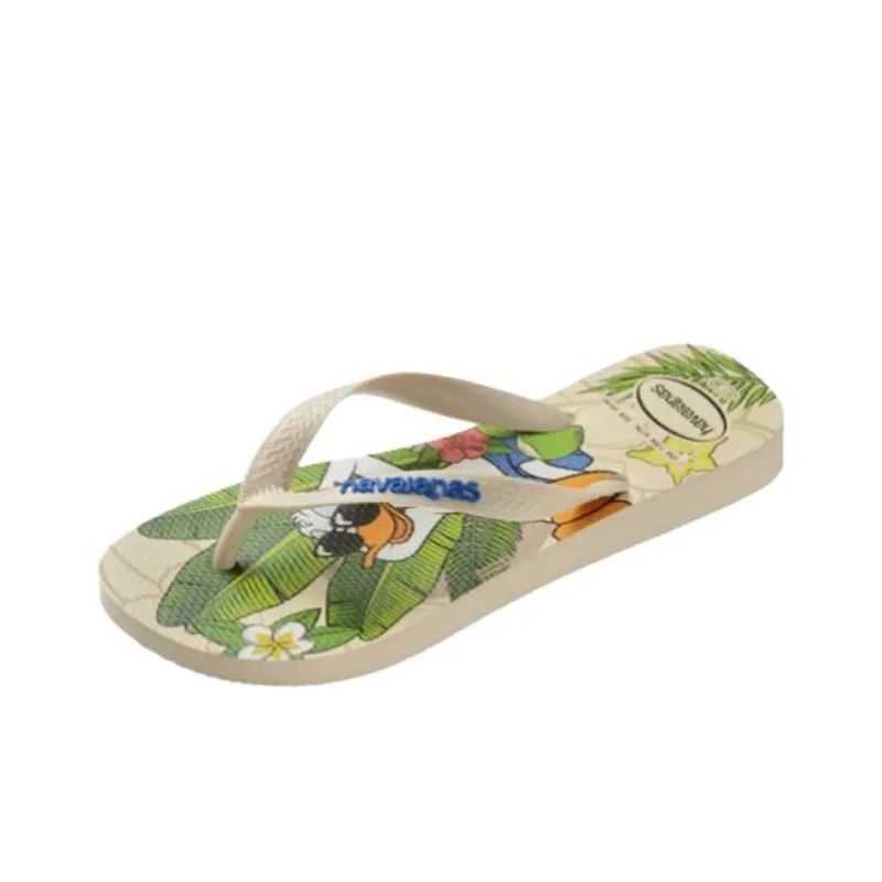 Disney x Havaianas Rubber Sole Abrasion Resistant Flip Flops Women's Beige Green-3