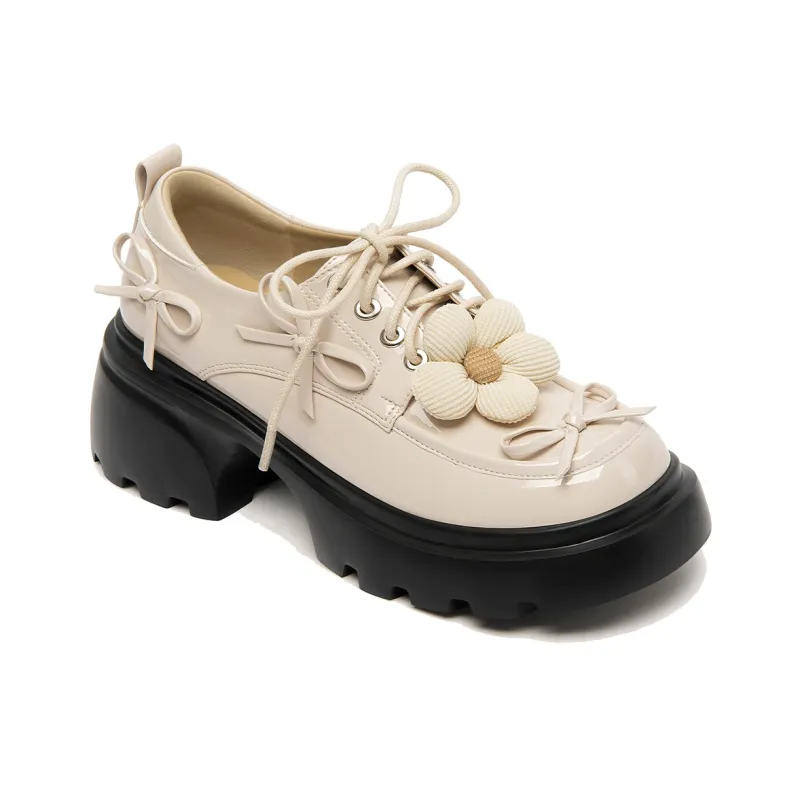 Lily Wei White Bone Blooms Chunky Heel High Heels Women's Beige Apricot-2