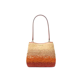 MICHAEL KORS Pratt Straw Woven Handbag, Shoulder Bag Medium Size Women's Red Clay
