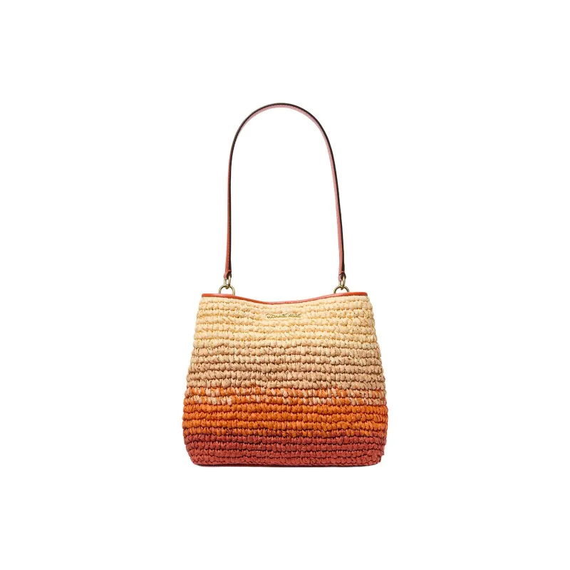 MICHAEL KORS Pratt Straw Woven Handbag, Shoulder Bag Medium Size Women's Red Clay-0