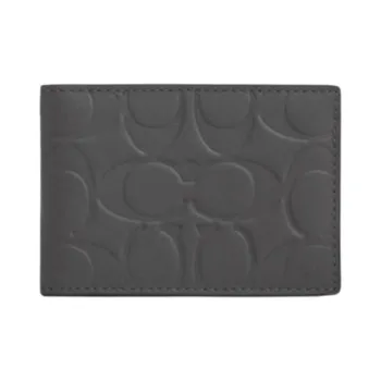 COACH Compact Calfskin Wallet Mini Men's Charcoal Gray