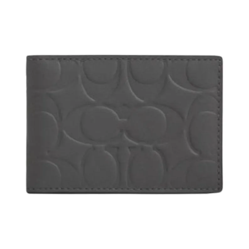 COACH Compact Calfskin Wallet Mini Men's Charcoal Gray-0