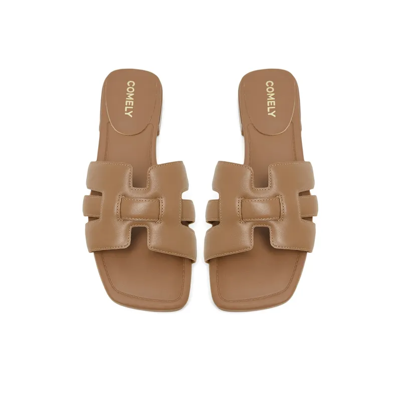 COMELY Slide Slippers Women's Mocha Mousse Brown, Elegant White-3