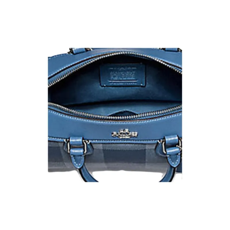 COACH Bennett Canvas Boston Bag, Crossbody Bag, Handbag Trumpets Women's Blue Plaid-3