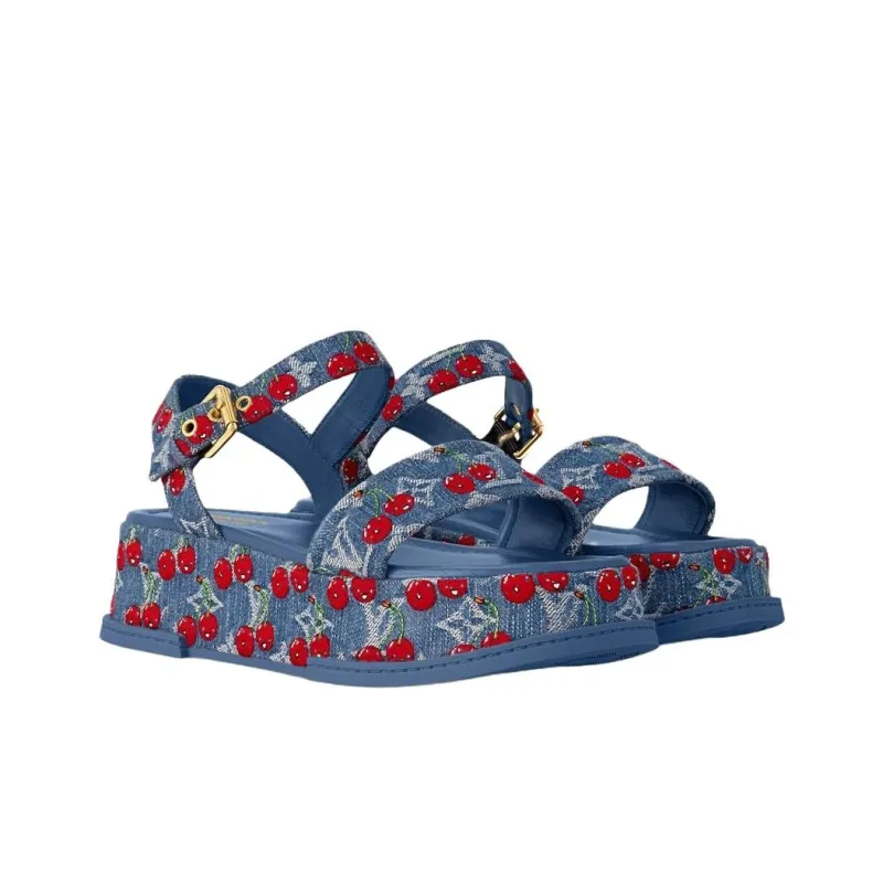 LOUIS VUITTON Cherry Maya Platform Sandal X Takashi Murakami Denim Women's-2