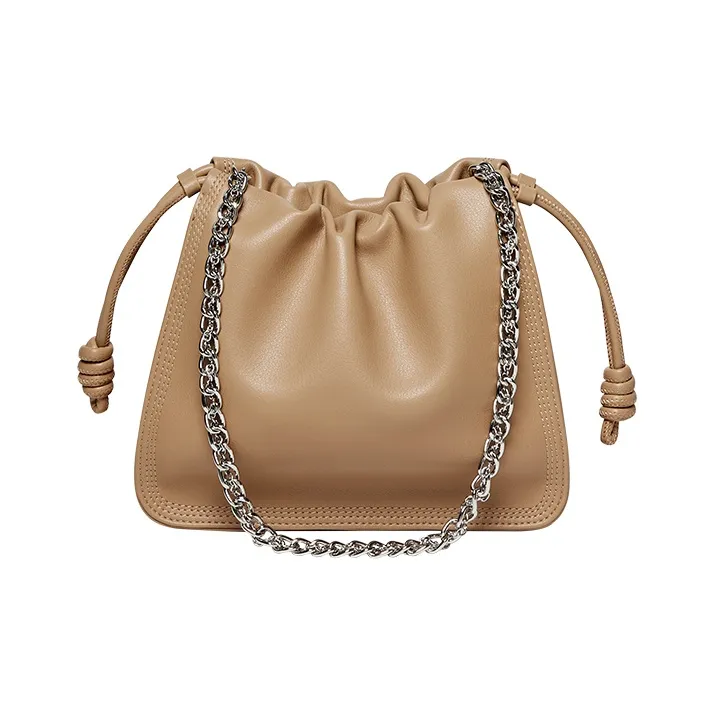Narandu Cow Leather Chain Bag, Shoulder Bag, Cloud Bag, Shoulder Bag Women's Milk Tea/Napoléon Apricot/Black-16
