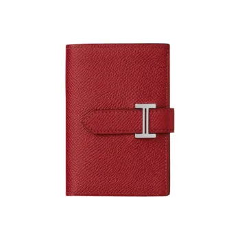 HERMES Bearn Mysore Goat Skin Wallet Mini Women's Rouge Casaque Kaska Red