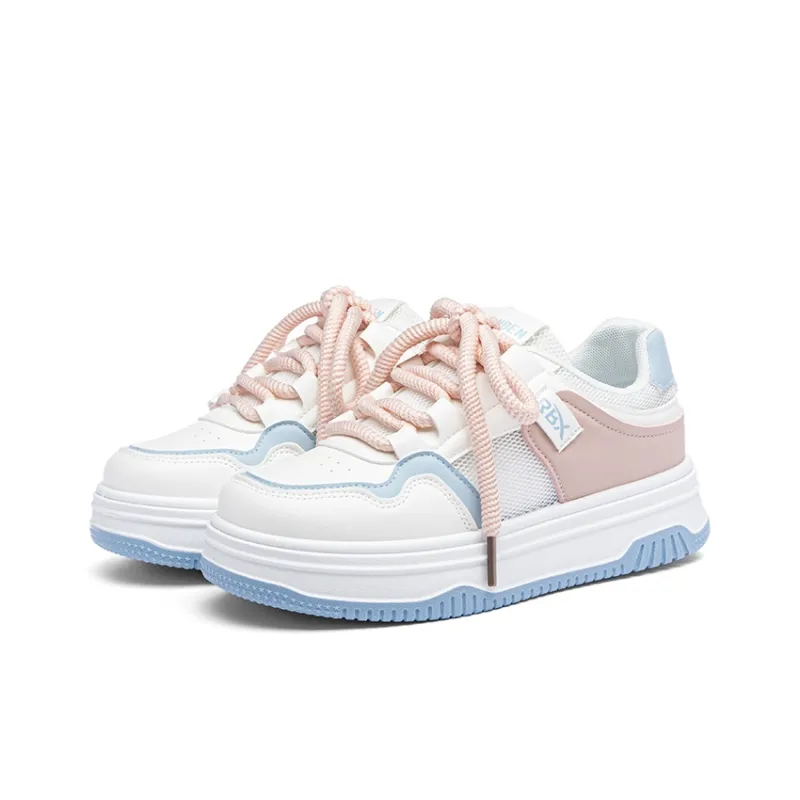 RENBEN Skateboard Shoes Women's Low Top White Blue Pink-1