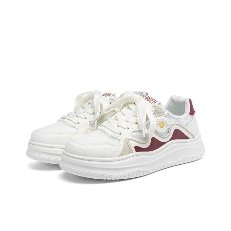 RENBEN Slip Resistant Shock Absorbers With Abrasion Resistant Properties Low Top Skateboard Shoes Women's White Red-1