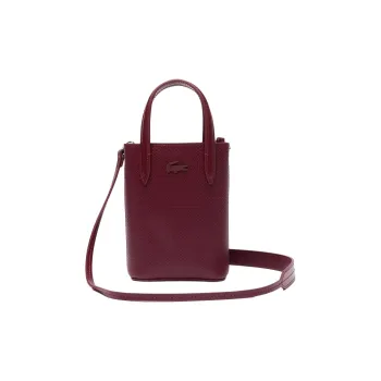LACOSTE Calfskin Tote Bag, Shopping Bag, Shoulder Bag, Crossbody Bag, Handbag Mini Women's Burgundy