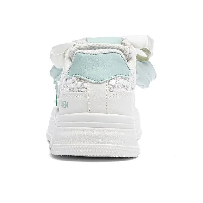 RENBEN Cushioning Abrasion Resistant Lightweight Low Top Skateboard Shoes Women's White Green-3