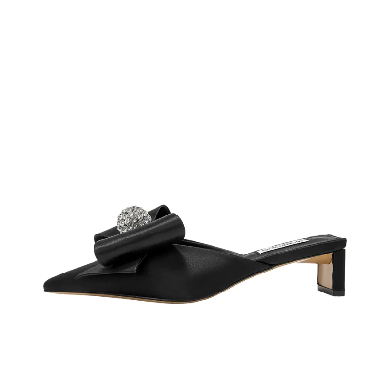 SHOESZOOO Rubber Sole Rhinestone Abrasion Resistant Slip Resistant Closed Toe High Heel Slippers Women's Black-0