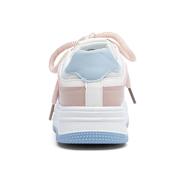 RENBEN Skateboard Shoes Women's Low Top White Blue Pink-3