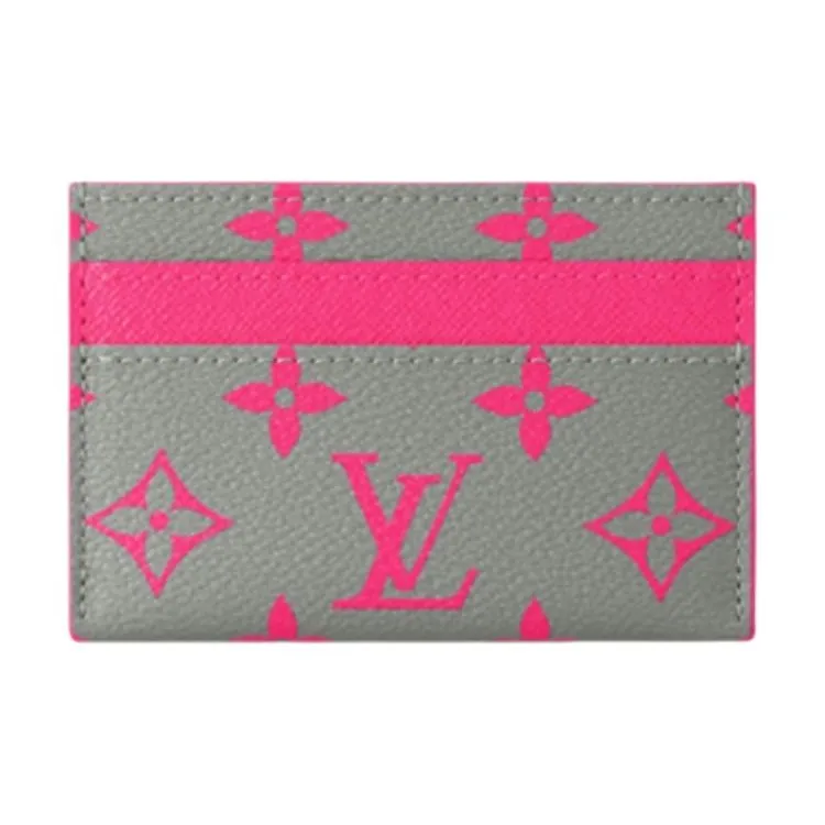 LOUIS VUITTON Color Block Design Card Holder Men's Gray & Pink-0
