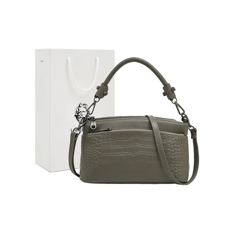 Old Man's Head Top Grain Cow Leather Underarm Crossbody Bag Regular Women's Gray/Black-0