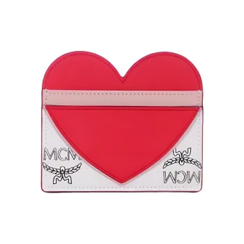 MCM Visetos Leather Card Holder Women's Red Pink