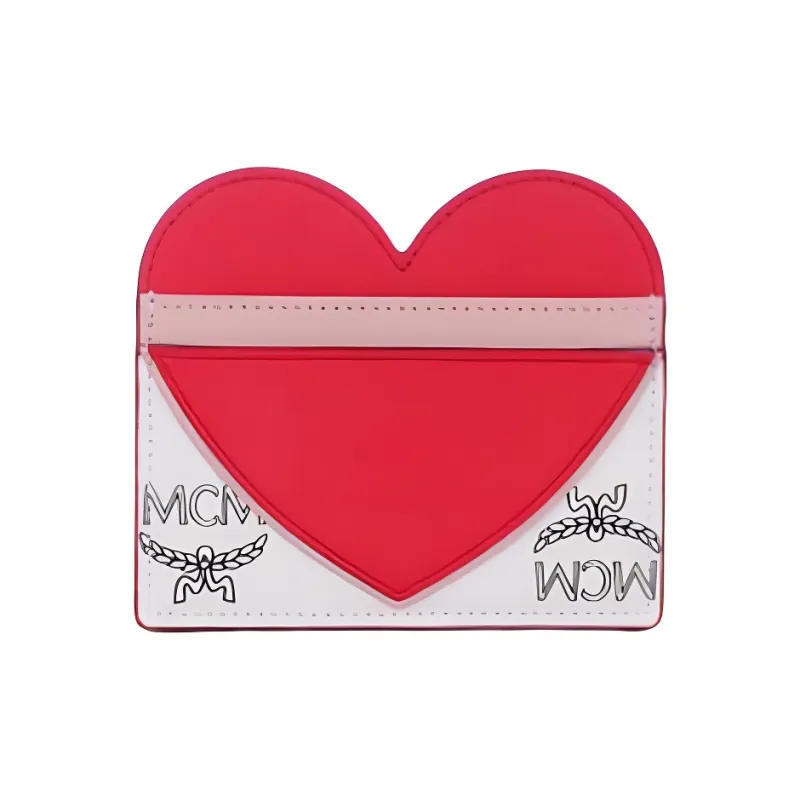 MCM Visetos Leather Card Holder Women's Red Pink-0