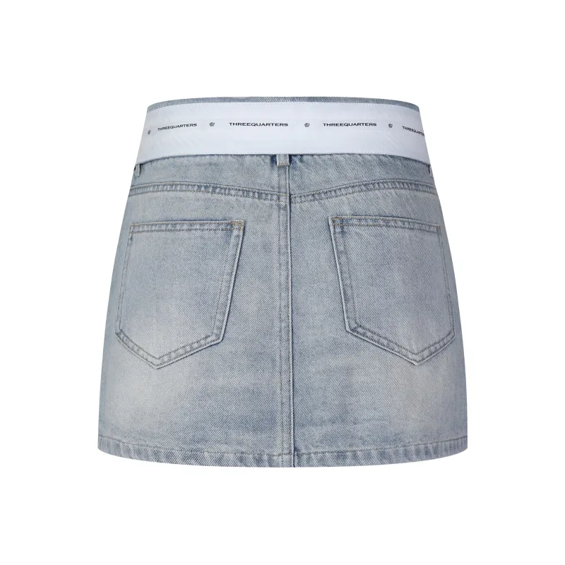 Three Quarters Casual Short Skirts Women's Blue-1