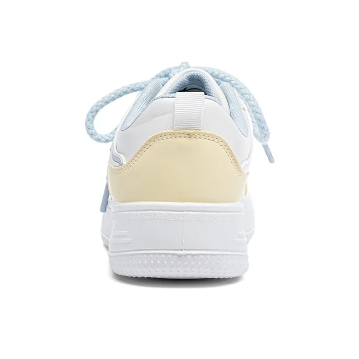 Warrior Anti Slip Wear Resistant Low Top Skateboard Shoes Women's White Yellow Blue-4