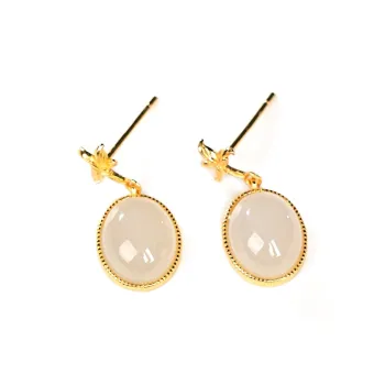 CUIYOUSHIJIA Hetian Jade Earrings Lotus Root Powders Women's