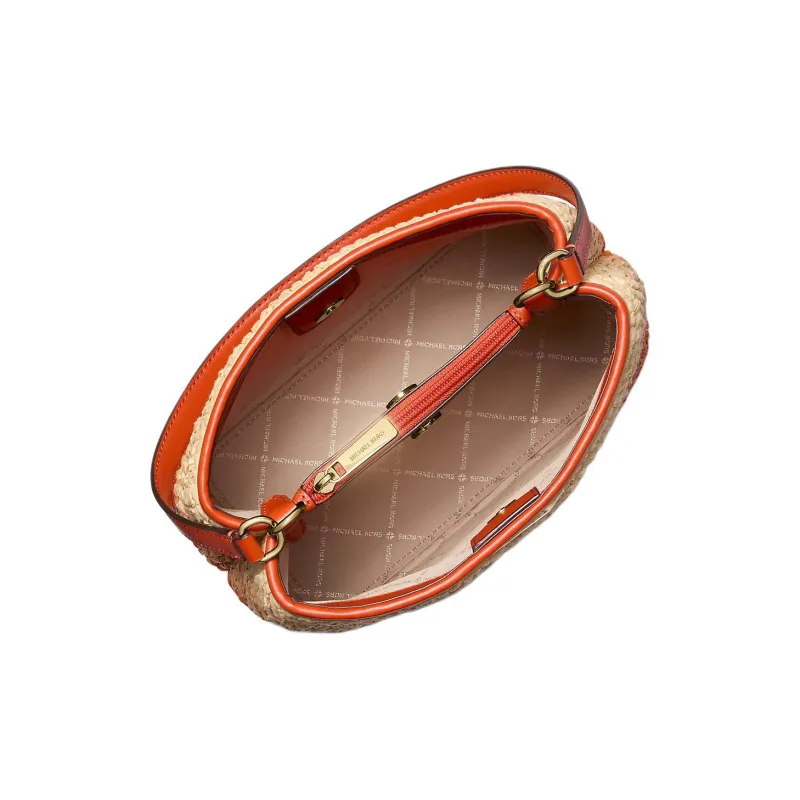 MICHAEL KORS Pratt Straw Woven Handbag, Shoulder Bag Medium Size Women's Red Clay-1