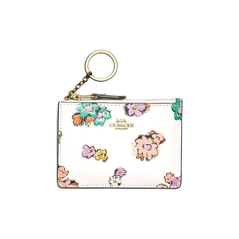 COACH Skinny Id Case Leather Card Holder Mini Women's White Multicolor-0