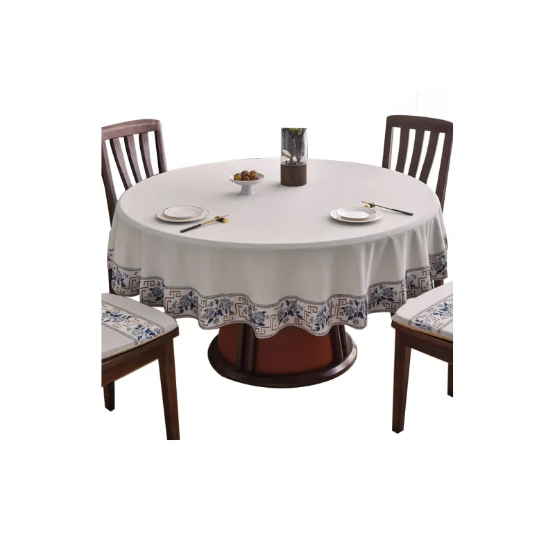 LUOYIJIA Fabric Ambient New Chinese Style Waterproof No Wash Fabric Large Round Dining Table For Home Use-11