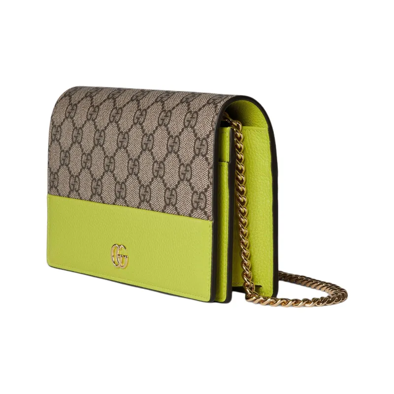 GUCCI GG Marmont Leather Wallet, Shoulder Bag Women's Beige & Bright Green-1