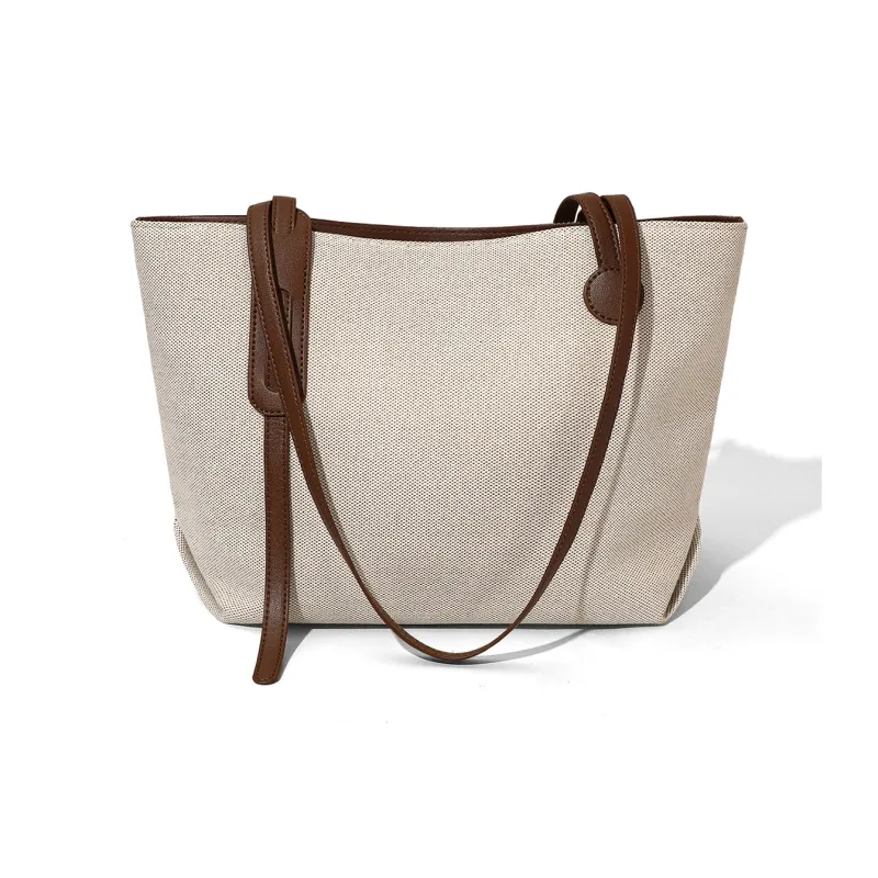 PT'SON Canvas Handbag Tote Bag Tote Shopping Bag Underarm Shoulder Bag Regular Women's Coffee-3