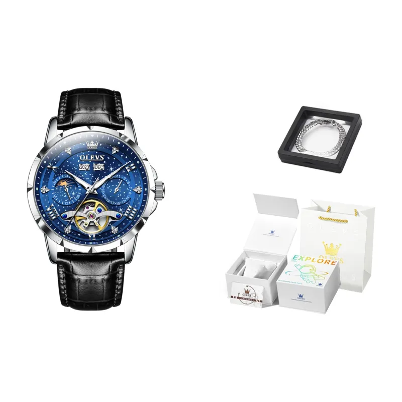 OLEVS Automatic Mechanical Movement Stainless Steel Watchband Watch Men's Watches Black Dial-6