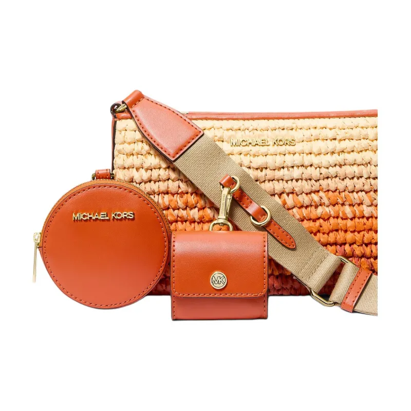 MICHAEL KORS Jet Set Straw Woven Shoulder Bag, Crossbody Bag Trumpets Women's Red Clay-2