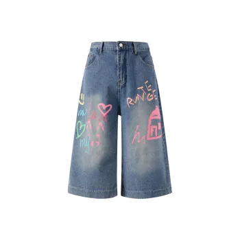 HKRXEC Denim Shorts Men Blue