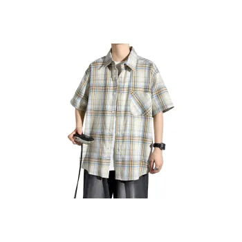 HOKLV Shirts Unisex Yellow White Plaid
