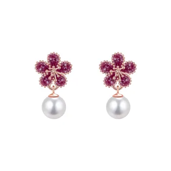 KEYS VIA Copper Alloy, Faux Pearl, Synthetic Cubic Zirconia S925 Sterling Silver Stud Earrings Women's