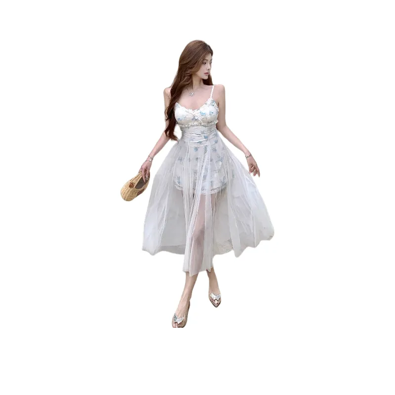 GUOZHEN Slip Dresses Women's White-0