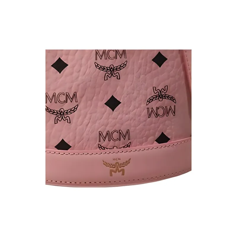 MCM Aren Visetos Leather Bucket Bag, One Shoulder Handbag Mini Women's Pink-3