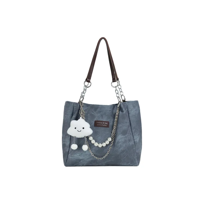 SHORT HAIR GIRL PU Shoulder Bag Tote Women's Blue/Yellow/Black-0