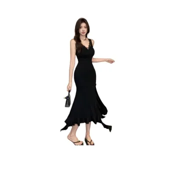 GUOZHEN Slip Dresses Women's Black