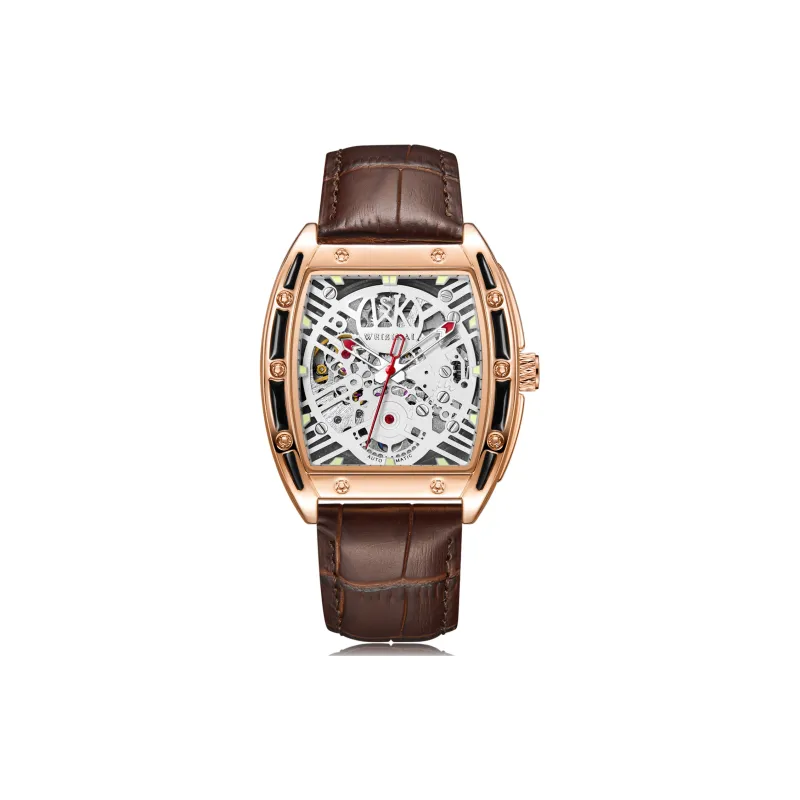 WSK Mechanical Movement Genuine Leather Strap Watch Men's Watches Black Dial-8